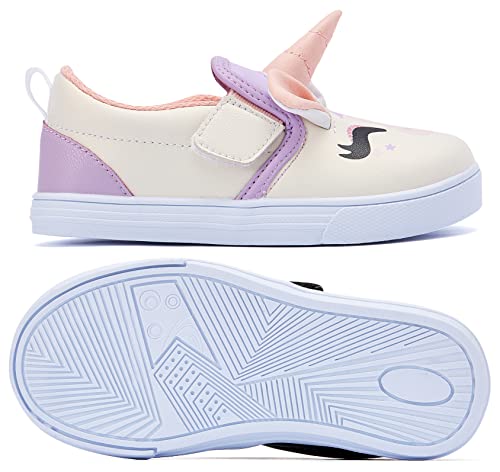 Morendl Girls Shoes Slip On Canvas Sneakers For Toddler Girls Outdoor Walking Loafers For Little Girls White Pink Purple Unicorn Size 10 Toddler #TOP3