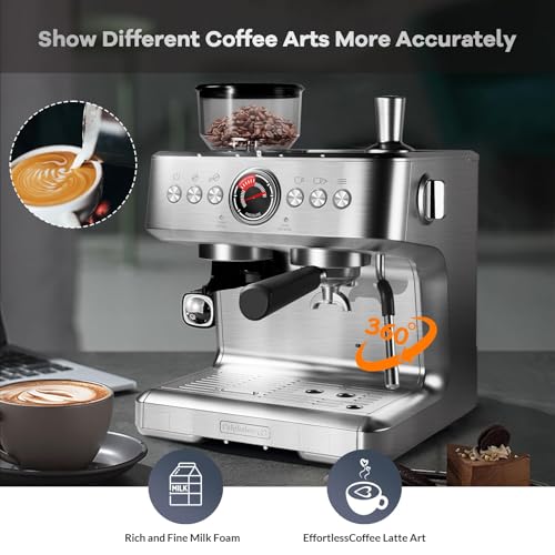Image of 20 Bar Espresso Machine with Grinder & Milk Frother, Coffee Machine with 96Oz Removable Water Tank, Professional Espresso Maker for Home Cafe, Stainless Steel Coffee Maker for Cappuccino, Latte