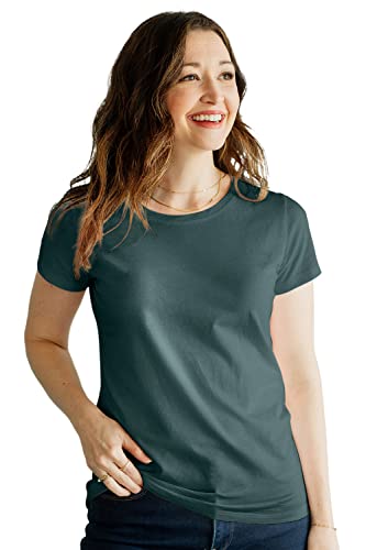 Fair Indigo Women's 100% Organic Pima Cotton Short Sleeve Relaxed Crew Neck T-Shirt (L, Balsam)