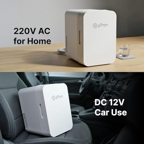 Image of pTron EaseMate CUBE 8L Portable Mini Fridge, Thermoelectric Cooler and Warmer for Car & Home, Store Cosmetics, Beverage & Food, Smart Temperature Control, Dual Power Supply 220V AC /12V DC (White)