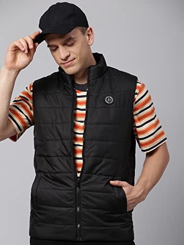 Image of Dennis Lingo Polyester Regular Fit Long Sleeves Men's Solid Puffer Jacket with 2 Pockets - Lightweight Casual Winterwear for Men (Black, Medium)