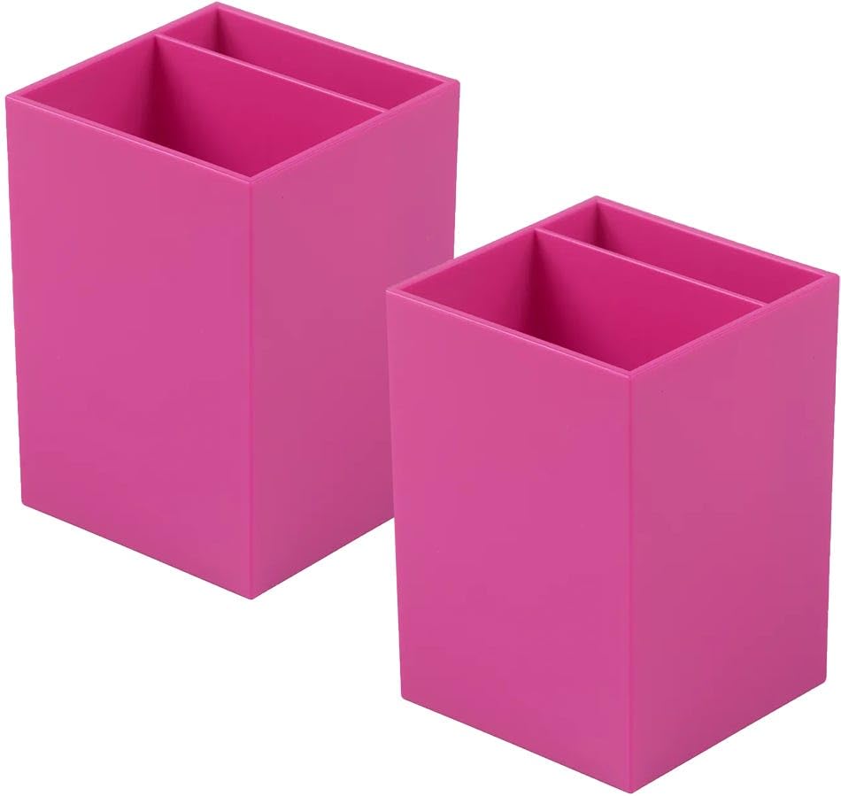 Image of JAM PAPER Plastic Pen Holders - Fuchsia Pink Desktop Pencil Cups - 2 /Pack