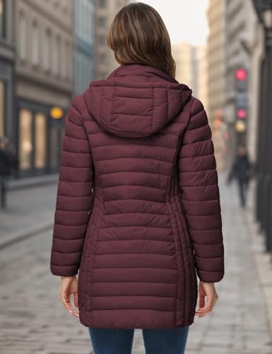 ROYAL MATRIX Women's Packable Puffer Jacket with Hood, Lightweight Quilted Travel Long Puffer Coat with Pockets3
