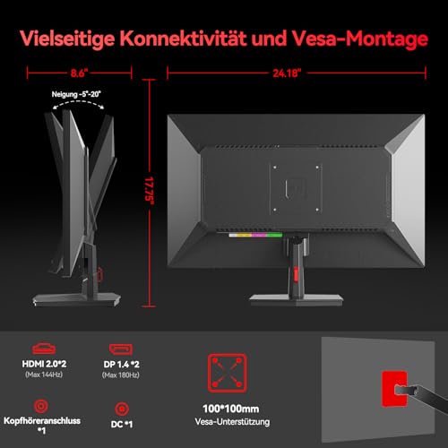 Monitor Gaming 27 Pollici, FAST IPS 180Hz, 2K QHD 2560 x 1440p 1ms GTG Verticale Schermo PC, HDR10, 120% sRGB, 144Hz FreeSync & G-sync Computer Monitor, Eye Care, VESA, DP, HDMI, P27GR - Monitor - Immagine 7