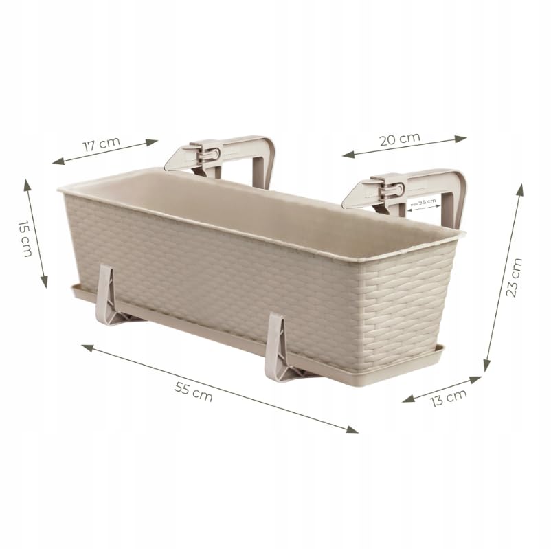 OMAGO® Ensemble de jardinières en rotin pour Balcon avec système d'accrochage et Support, Pots de Fleurs pour balustrades, pour balcons et balustrades, Couleur Beige