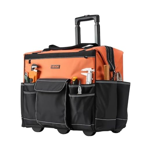 VEVOR 20" Rolling Tool Bag, 110 lbs Load Capacity, 27 Pockets Heavy Duty Roller Tool Bag on Wheels, Adjustable Telescoping Handle & Stable Base, Toolbag Organizers w/Wheels for Construction, Mechanic