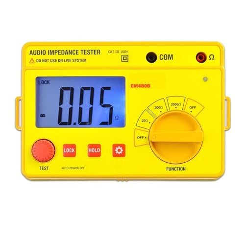 Comprobador de impedancia audio portátil EM480B con rangos prueba 20/200/2000, medidor resistencia y función temporizador retención datos