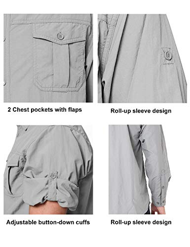 TRAILSIDE SUPPLY CO. Men's Button Down Shirts Lightweight,Fishing/Traveling/Hiking Deep Grey Size X-Large