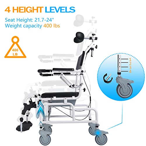 Juiwere Shower Chair With Arms And Back,Reclining Shower Chair With Wheels,Tilt 45° Shower Wheelchair With Headrest And Bedpan,Bedside Commodes For Seniors,Medical Shower Chairs For Adults #TOP2