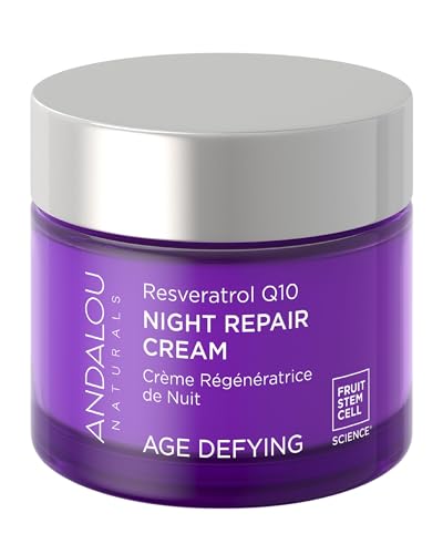 Andalou Naturals Age Defying Resveratrol Q10 Night Repair Cream - Anti-Wrinkle Moisturizer to Hydrate & Smooth - CoQ10 & Resveratrol for Dry Skin - 1.7 oz