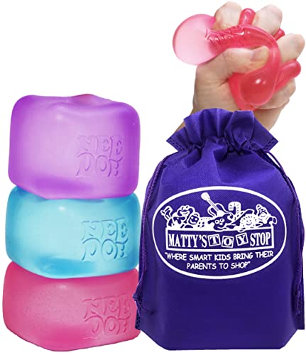 Nice Cube Translucent NeeDoh...Groovy Glob! Squishy, Squeezy, Popping, Stretchy Stress Fidget Cubes Complete Gift Set Party Bundle with Storage Bag - 3 Pack (Purple, Pink & Blue) image 8