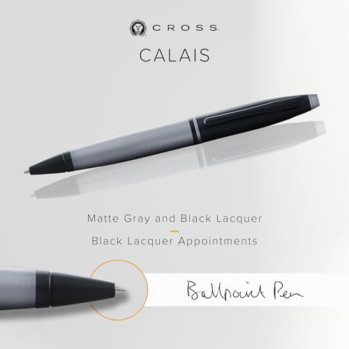 Image of Cross Calais Matte Gray & Black Refillable Ballpoint Pen - Medium Point, Black Ink, Smooth Writing, Presented in a Luxury Gift Box