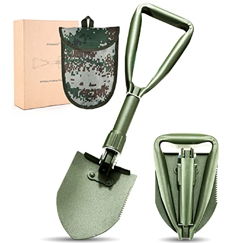 Himutain 18.5'' Military Folding Camping Shovel, W/Pick Foldable Tactical Shovel For Gardening, Camping, Hiking, Outdoor, Backpacking, Emergency (Olive) #TOP2