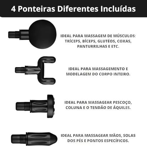 Massageador Elétrico Profissional Muscular Miosfacial 4 Ponteiras 6 Velocidades