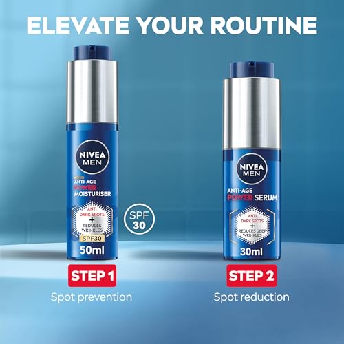 NIVEA MEN Anti-Age 2in1 Power Moisturiser (50ml), With SPF 30, Thiamidol, and Hyaluronic Acid for Sun Protection, Dark Spot Prevention, and Younger-Looking Skin