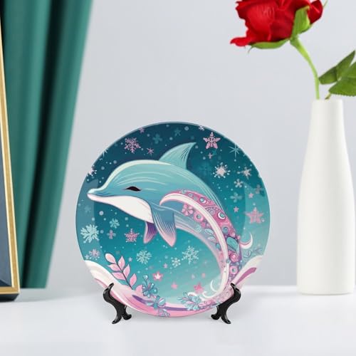 Plato decorativo Bone China con diseño de delfín 7 pulg miniatura 6