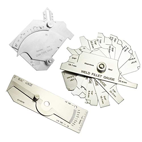 Carkio V-WAC Gage Biting Edge Stainless Steel Welding Gauge + 7 Piece Fillet Weld Gauge Gage Set + MG-8 Bridge Cam Gage Welding Gauge kit