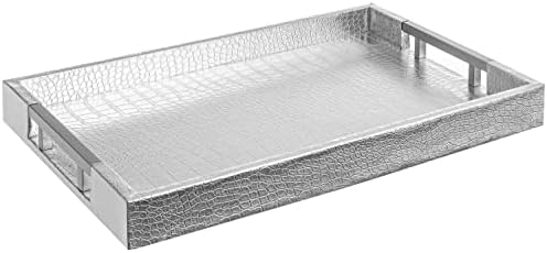 Home Redefined 18"x12" Serving Tray- Silver Beautiful Modern Elegant Decorative Tray with Metal Handles- Rectangle Ottoman Coffee Table Tray for All Occasion's Bathroom Room Decor