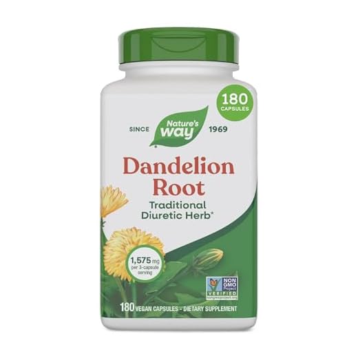 Nature's Way Dandelion Root Diuretic Herb* 525 mg per Capsule Non-GMO Project Verified Gluten Free Vegan 180 Count