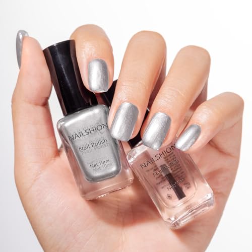 Clear Base Top Coat Nail Polish Metallic Silver, No Lamp Needed