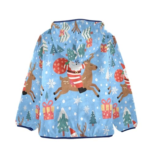 Santa Reindeer Trees Snowflakes Toddler Fleece Jacket Girl Boys Hooded Fleece Jacket Coat Warm Outwear Zip-up 3-10T2