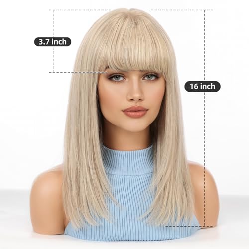 Image of KKU 16 Inch Human Hair Wig,Human Hair Wigs,Human Hair Wig With Bangs, Lady Wigs Human Hair, Real Hair Wigs For Women