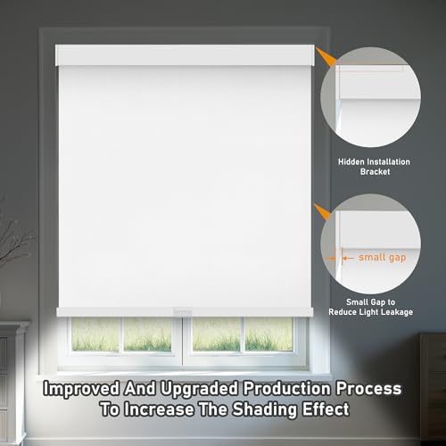 Image of AOSKY Cordless Blackout Roller Shade for Window, 33.5 inchW x 72 inchH, Linen White