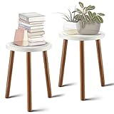 LITADA Wood Plant Stand (Set of 2) Mid Century Small Side Table, 15.8’’ Tall – Round Side End Table