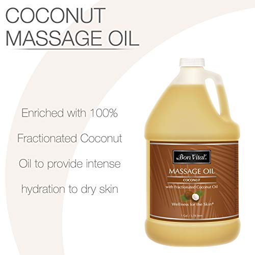 Bon Vital' Coconut Massage Oil With 100% Pure Fractionated Coconut Oil To Repair Dry Skin, Used By Massage Therapists And At-Home Use For Therapeutic Massages And Relaxation, 1 Gal, Label May Vary #TOP1