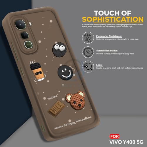 Image of AESTMO Back Case Cover for Vivo Y400 5G Cover | Cute Fun Cartoon 3D Ball | Coffee Silicone Case | Full Body Protection | Camera Protection Back Cover for Vivo Y400 5G (Brown)