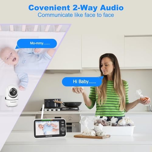 Miniatura 6 de Hellobaby Monitor De Bebé Con Cámara Y Visión Nocturna, Pantalla De 5 Pulgadas Con Batería De 30 Horas, Monitor De Video Para Bebé Sin Wifi, Conversación Bidireccional, Temperatura, 8 Canciones