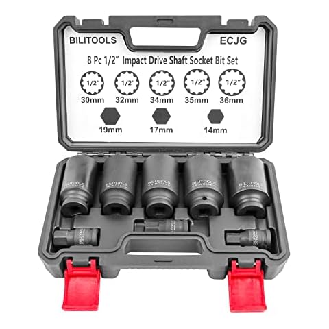 BILITOOLS 12 Point Axle Nut Socket Set, 1/2" Drive Spindle Axle Nut Impact Deep Socket Set 14mm 17mm 19mm 30mm 32mm 34mm 35mm 36mm Cover