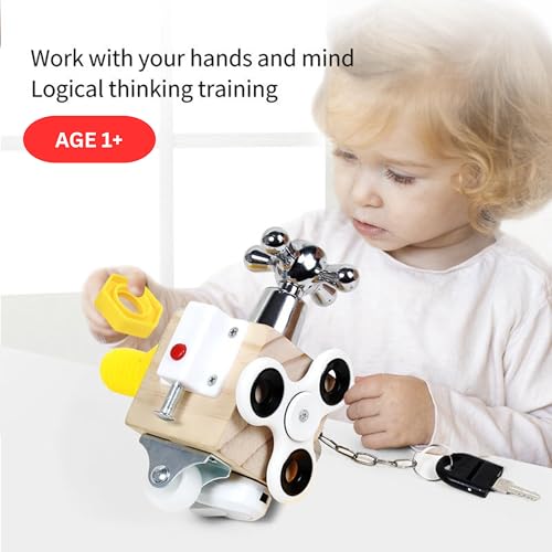 Image of 7-in-1 Montessori Busy Cube for Toddlers 1-3 Years | Wooden Sensory Activity Cube with Switches | Fine Motor Skill Toy | Early Learning Travel Toy (Busy Cube Big)
