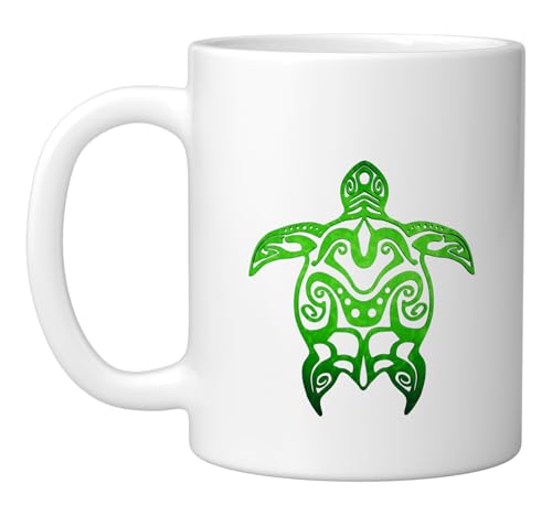 Tribal Turtle Symbol of Wisdom and Longevity Ceramic Mug, White