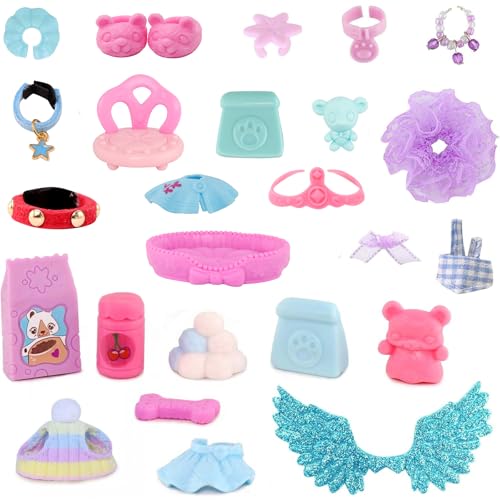 ZBQAPFGYR 25 Piece Random Accessories Pack for Mini Pets: Includes Hats, Dress, Shoes & Outfits for Shorthair Cats, Collie, Dachshund, Cocker Spaniel, Husky Puppies Figures
