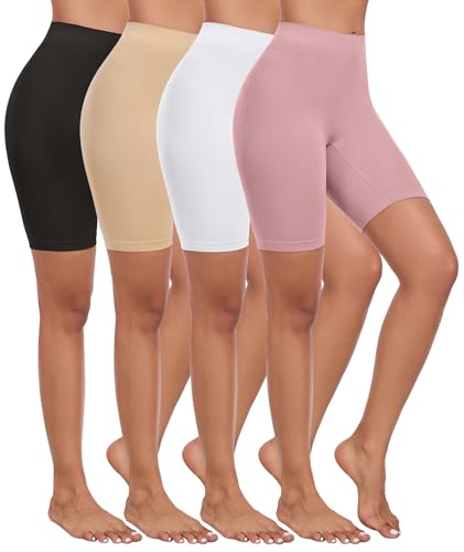 4 Pack Slip Shorts for Under Dress Women Seamless Boyshorts Panties Anti Chafing Shorts