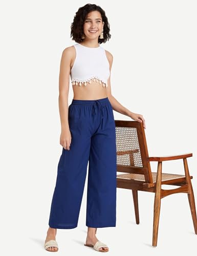 Image of Pack of 1 Stylish & Comfortable Rayon Cotton Straight Cut Wide Legs Palazzo Trousers for Women /Knitted Rayon Cotton Ethnic Palazzo White