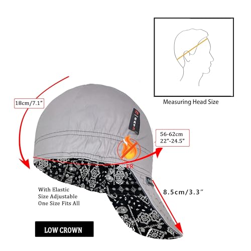 Image of Fullsheild Mens Women's Cotton Welding Cap FR Reversible Welder Caps Hat One Size for Welder Electrician Power Gas Oilfield (US, Alpha, One Size, Grey)