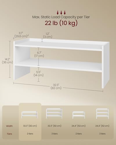 Image of VASAGLE CUSTOS Collection - Shoe Rack for Closet, Stackable Shoe Organizer Shelf for Entryway, 2 Tiers, 11.7 x 32.3 x 14.2 Inches, White ULBS060WZ01S