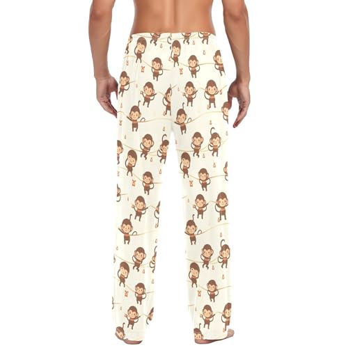 Monkeys Perform Acrobatics Men's Pajamas Pants Cotton Sleep Bottoms Pants Lounge Sleepwear - S3