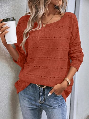 Image of Women's Sweater Soft Boat Neck Long Sleeve Oversized Sweaters Crochet Pullover Knit Tops