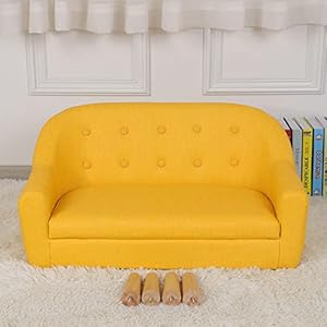 Getifun Kids Sofa Chair Toddler Armchair Couch PVC Upholstered Children Sofa with Wooden Legs for Baby Gift30 Inch Yellow