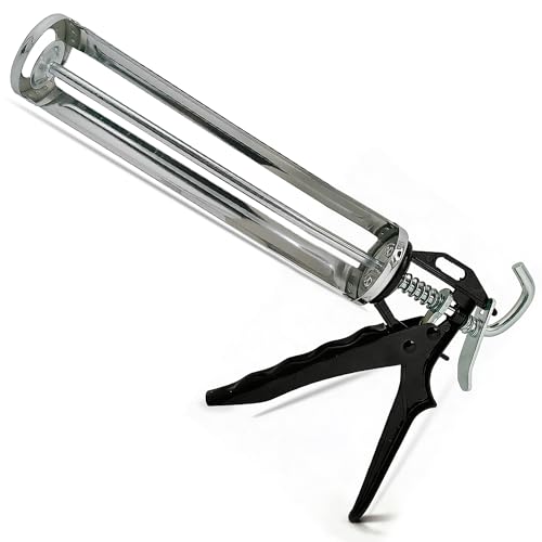 G4GADGET Skeleton Caulking Gun 310ml Heavy Duty Applicator for Sealant, Silicone, Caulk & Adhesives – Black Metal Frame, Smooth Trigger Action