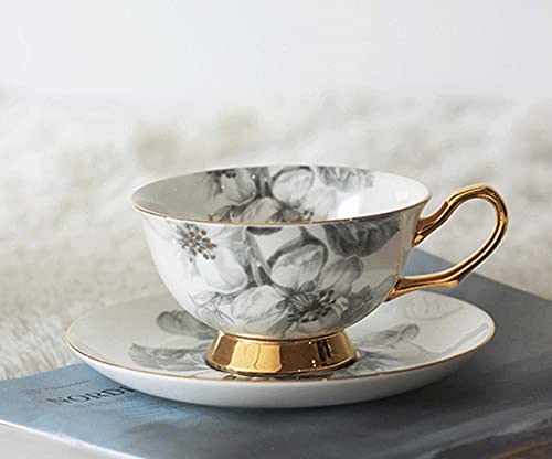 Pfedxoon Tea Cup And Saucer Set, 7 Oz. Ivory Porcelain Coffee Cup Vintage Floral Ceramic Tea Cup Set With Saucer And Spoon #TOP3