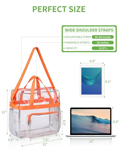 Image of MAY TREE Clear Bag Stadium Approved, Cold-Resistant, Lightweight and Waterproof, Transparent Tote Bag and Gym Clear Bag, See Through Tote Bag for Work, Sports Games and Concerts-12 x12 x6