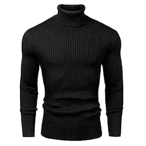 NORTHWIND Men’s High Turtle Neck Cotton T-Shirt (Black, Medium)