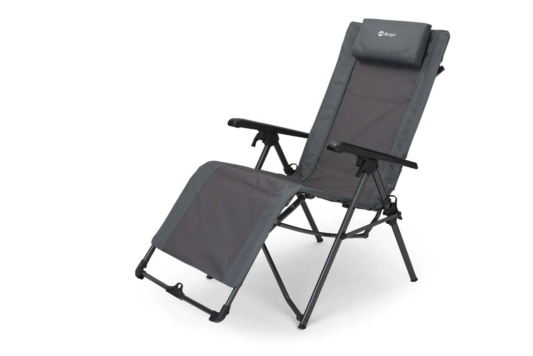 BERGER Faltbare Relaxliege | Gartenliege klappbar | Sonnenliege Campingstuhl Outdoor | Campingliege Gartenstuhl Strandliege mit Kopfkissen | leicht & belastbar bis 120 kg