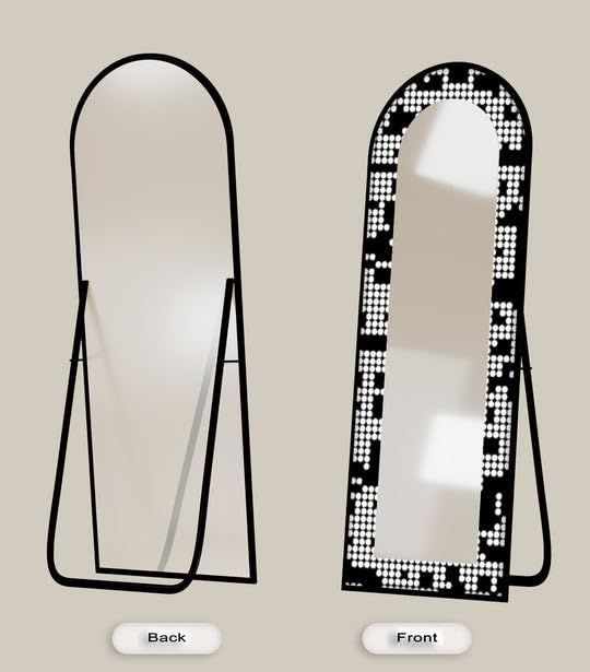 Specchio da pavimento a forma di punto monocromatico, lunghezza totale 50,8 cm x 160 cm (larghezza x altezza), specchio da pavimento con cornice nera e cornice dorata