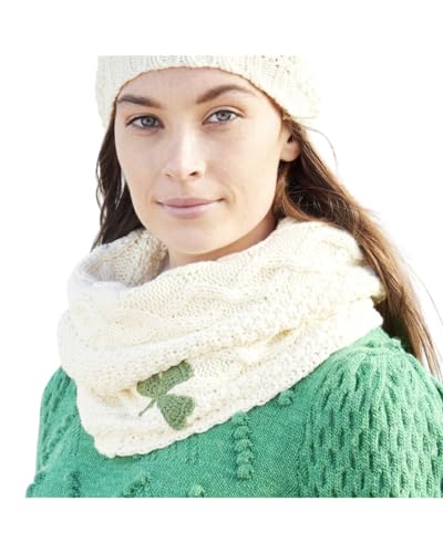 Patrick Francis Cream Aran Shamrock Snood for Women, One Size, Soft Irish Gift