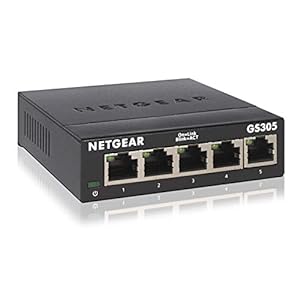 NETGEAR GS305 LAN Switch 5 Port Netzwerk Switch (Plug-and-Play Gigabit Switch LAN Splitter, LAN Verteiler, Ethernet Hub lüfterlos, robustes Metallgehäuse), Schwarz